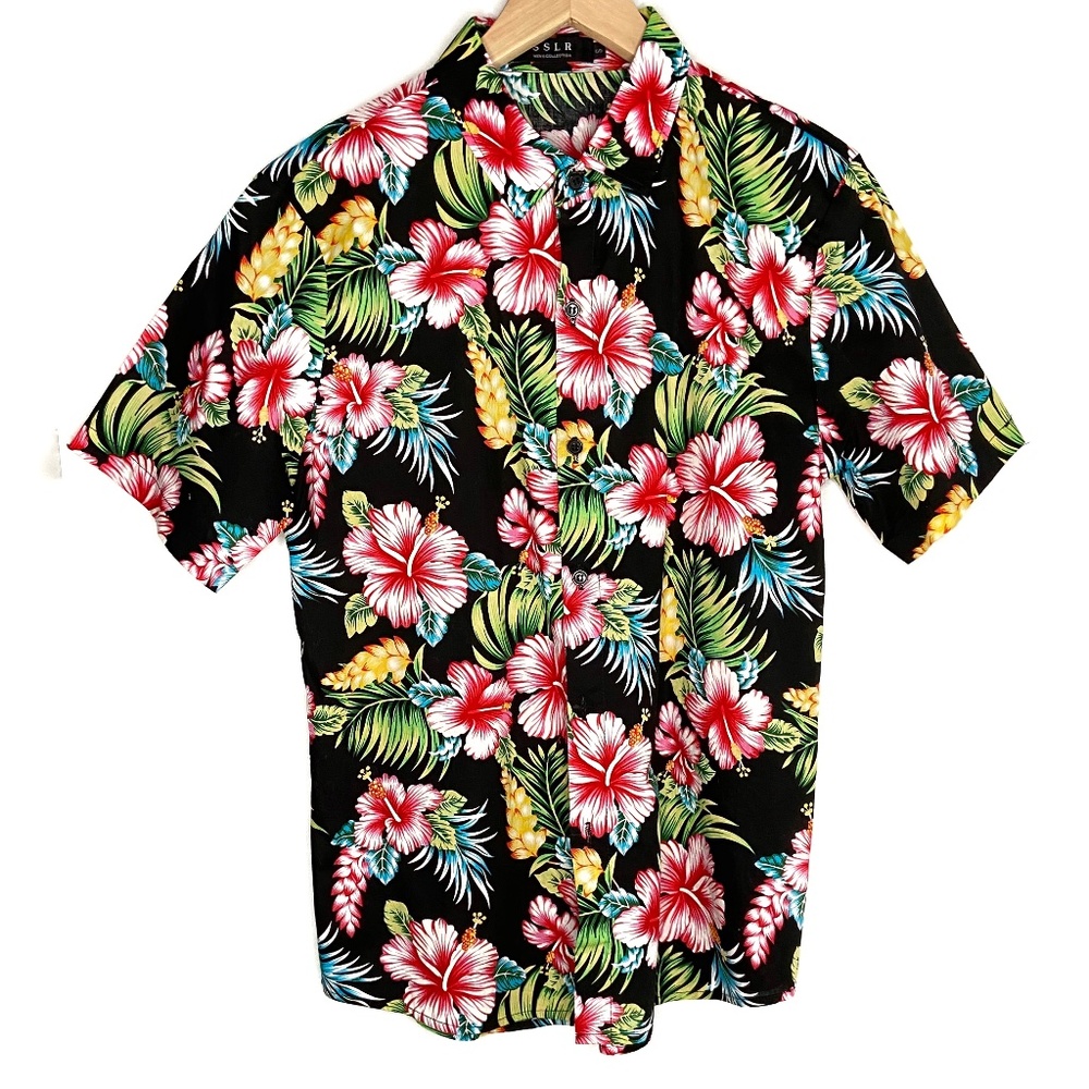 SSLR Hawaiian Floral Mens Casual Button Down Shirt